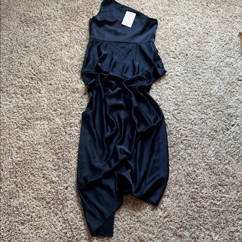 NWT BHLDN Scottie One-Shoulder Side-Slit Stretch Satin Maxi Dress Anthropologie - Picture 8 of 12